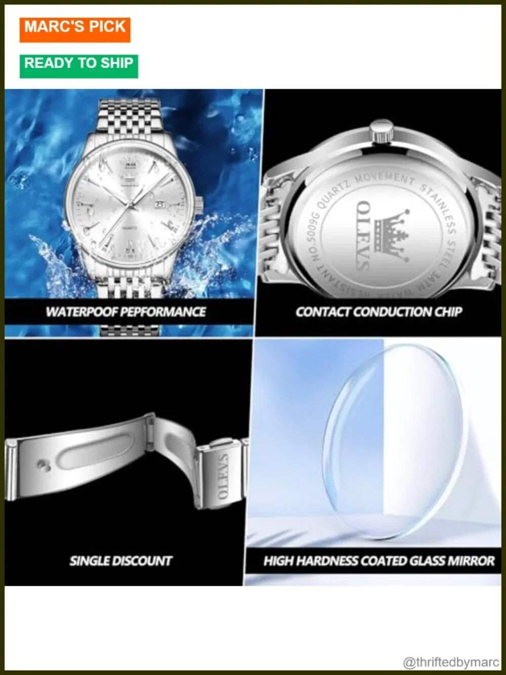 Stainless Steel Men's Wrist Watch Day Date Water Resistant Quartz
